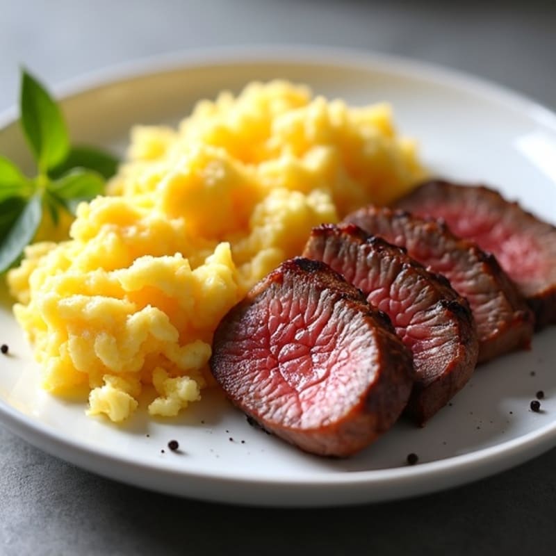 Seared Beef Slices with Fluffy Scrambled Eggs