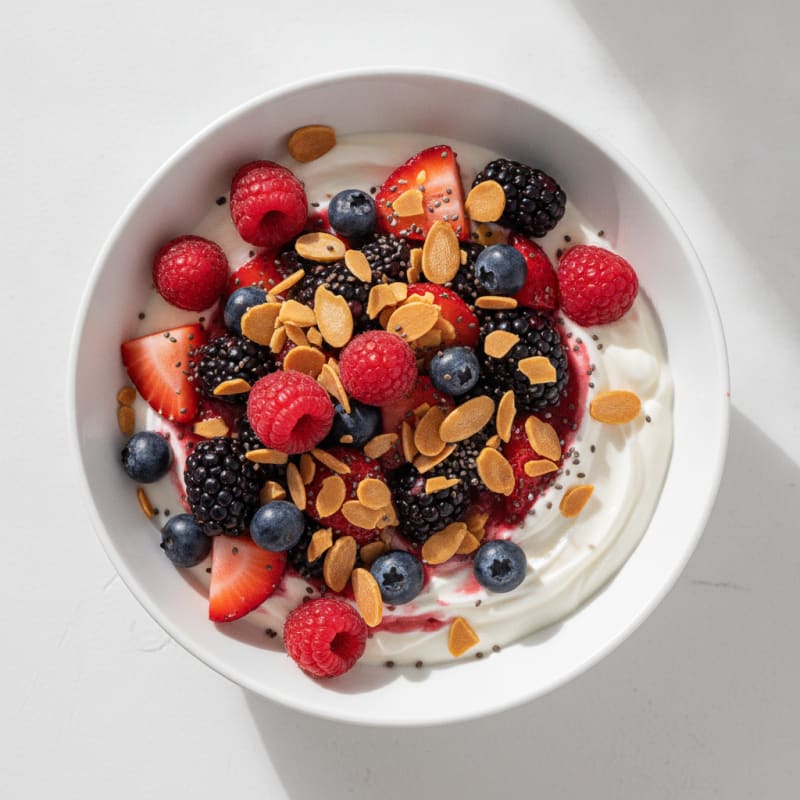 Greek Yogurt Protein Bowl with Mixed Berries and Almonds