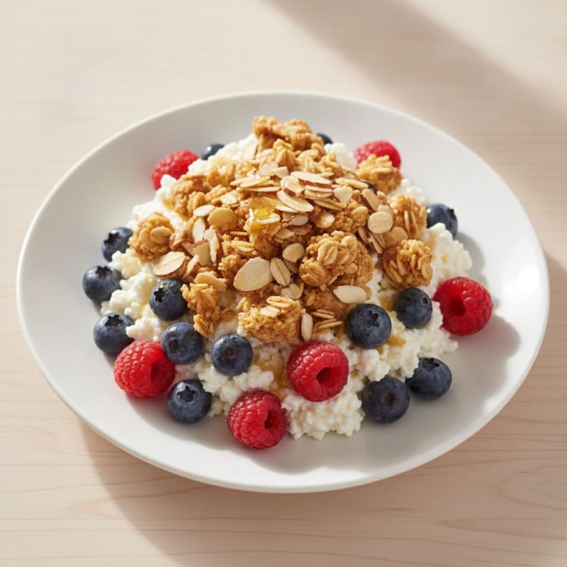 Cottage Cheese Berry Parfait with Almond Crunch