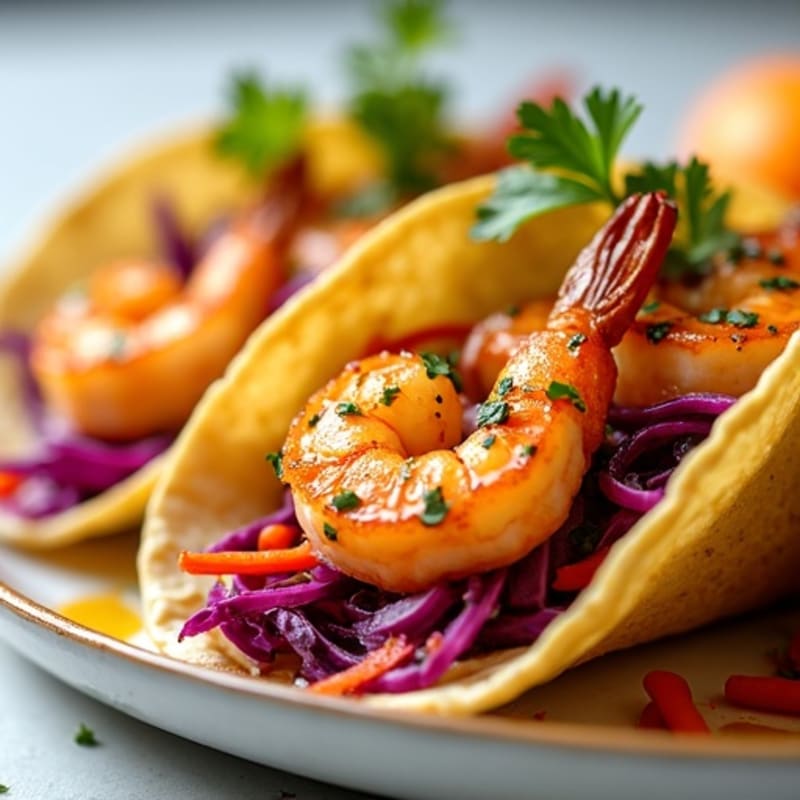 Pan-Seared Citrus-Garlic Shrimp Tacos with Crunchy Slaw