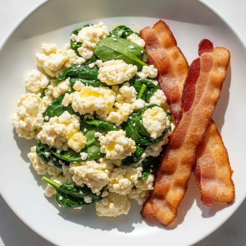 Cottage Cheese Scramble with Spinach and Turkey Bacon