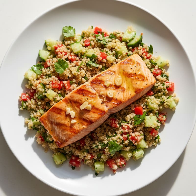 Grilled Lemon-Garlic Salmon with Crunchy Quinoa Salad