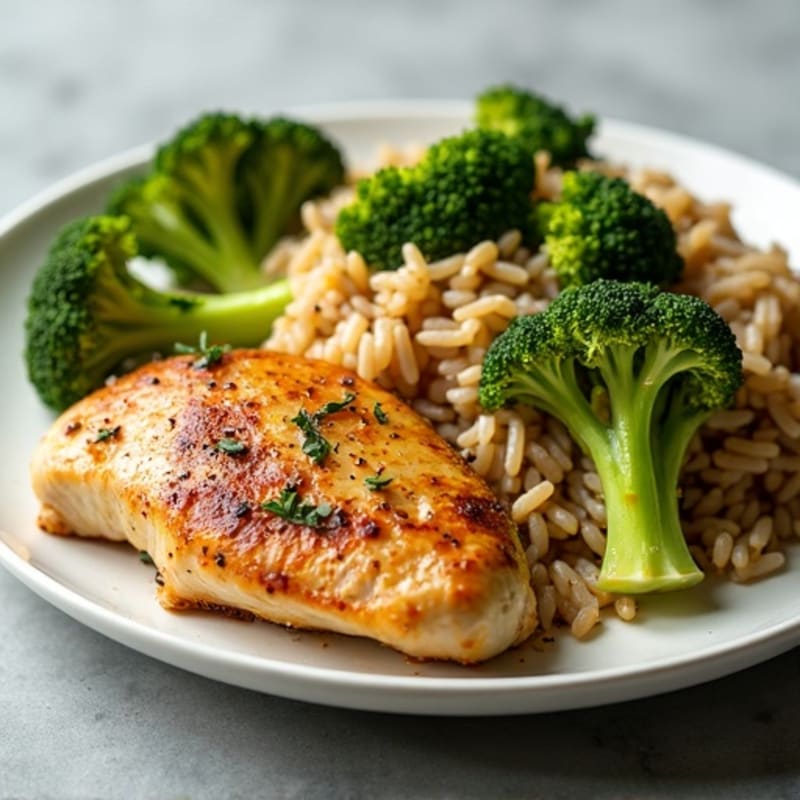 Garlic-Ginger Chicken with Roasted Broccoli and Brown Rice