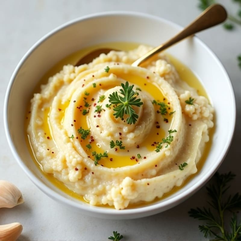 Creamy Cauliflower-Potato Mash with Roasted Garlic