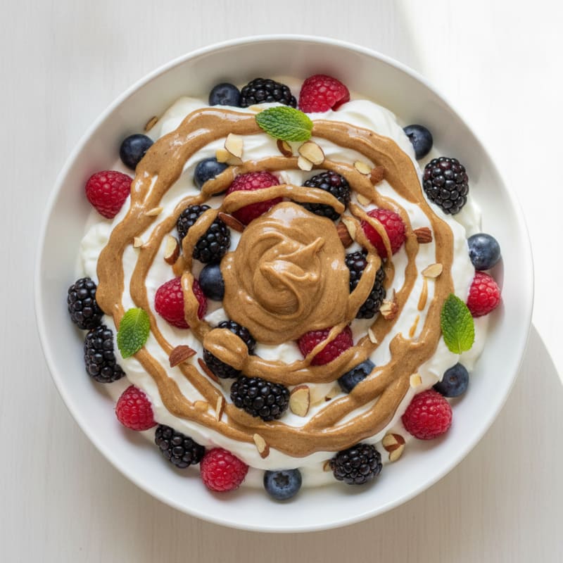 Greek Yogurt Protein Parfait with Mixed Berries and Almond Butter