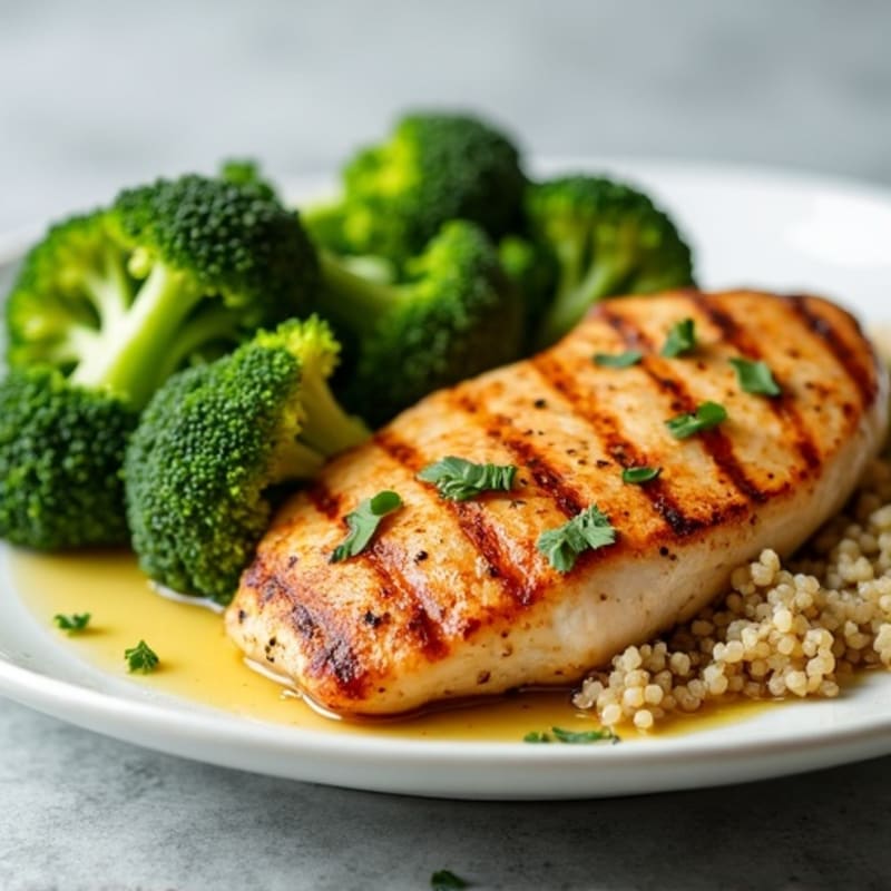 Grilled Chicken Breast with Steamed Broccoli and Quinoa