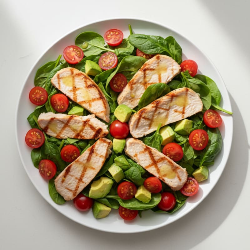 Grilled Turkey and Spinach Salad with Cherry Tomatoes