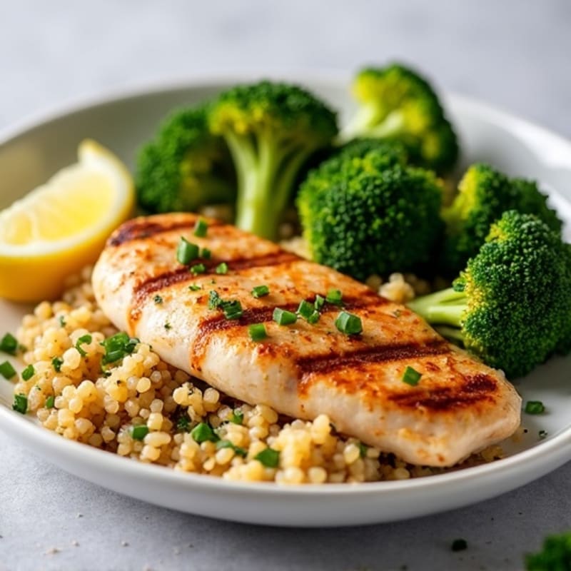 Grilled Chicken Breast with Quinoa and Roasted Broccoli
