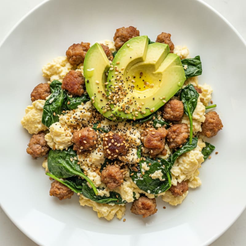 Egg White and Spinach Scramble with Turkey Sausage