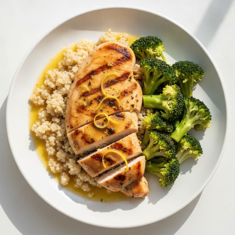 Grilled Chicken Breast with Quinoa and Steamed Broccoli