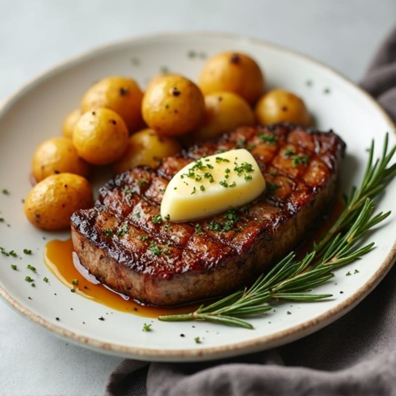 Herb-Garlic Butter Seared Steak with Roasted Baby Potatoes