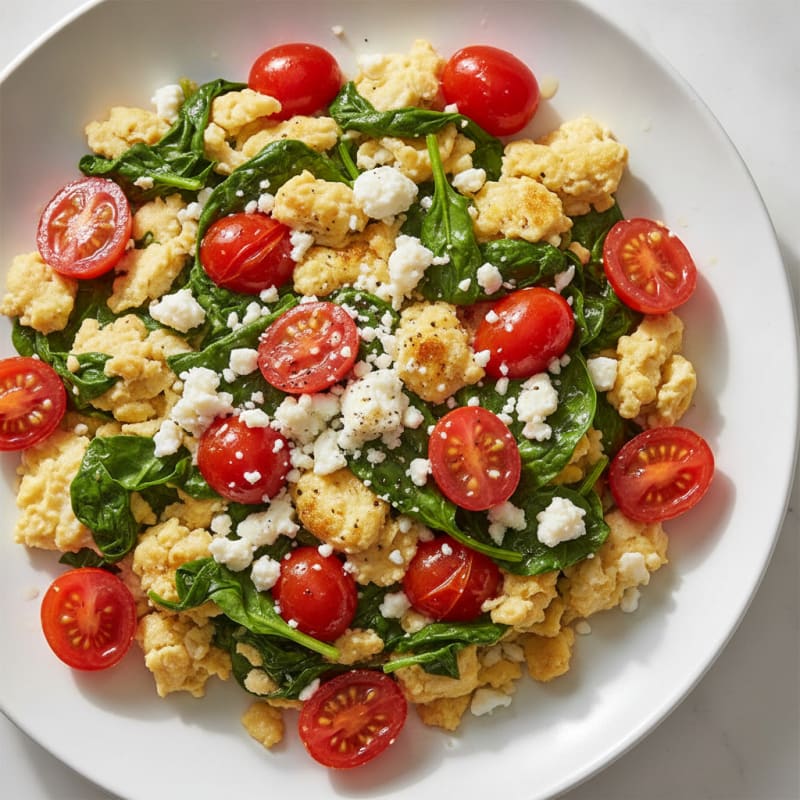 Egg White Spinach Scramble with Cherry Tomatoes