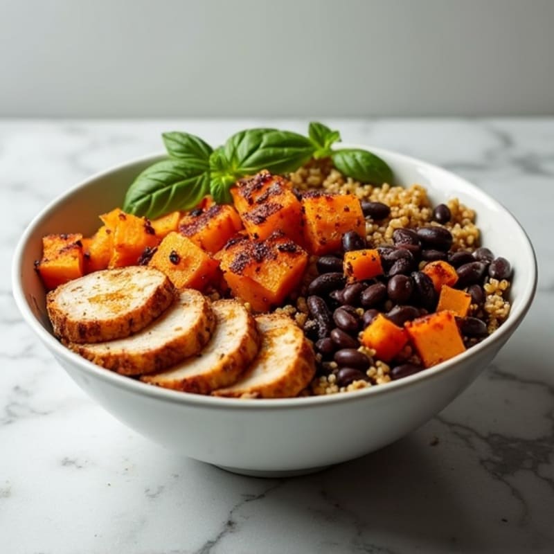 Crispy Roasted Sweet Potato and Black Bean Quinoa Bowl