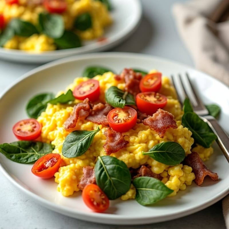 Cottage Cheese Egg Scramble with Spinach and Turkey Bacon