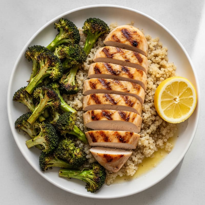 Grilled Chicken Breast with Quinoa and Roasted Broccoli
