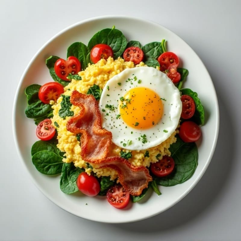 Cottage Cheese Scramble with Spinach and Turkey Bacon