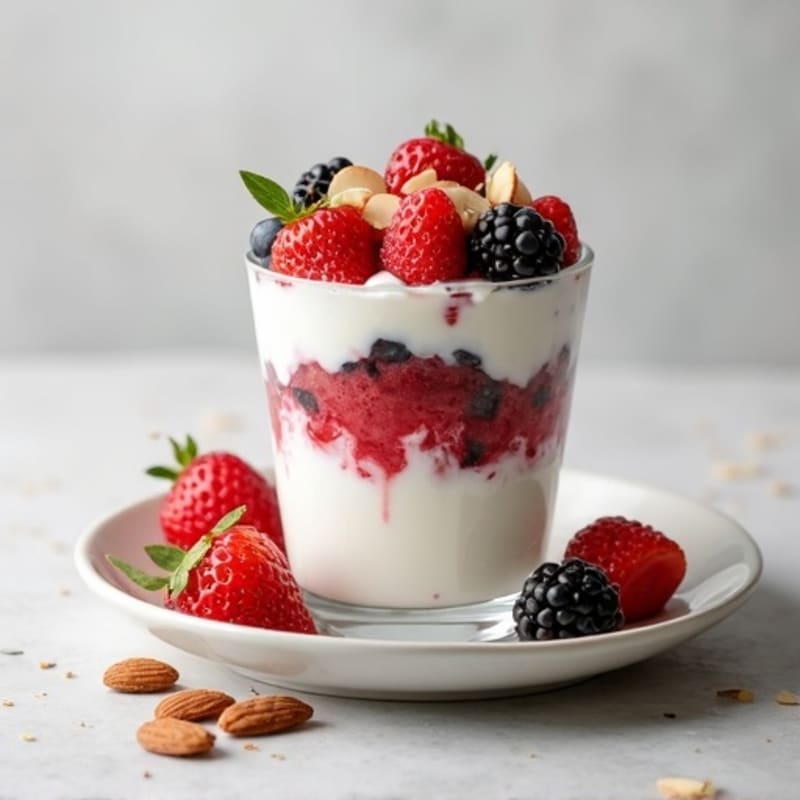 Greek Yogurt Protein Parfait with Mixed Berries and Almonds