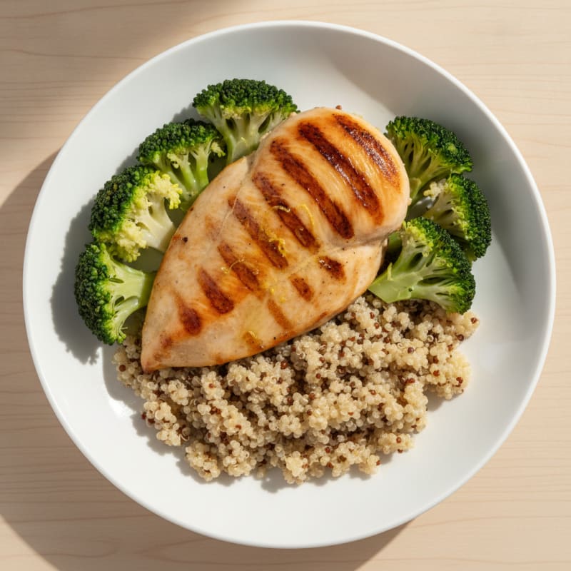 Grilled Chicken Breast with Quinoa and Steamed Broccoli