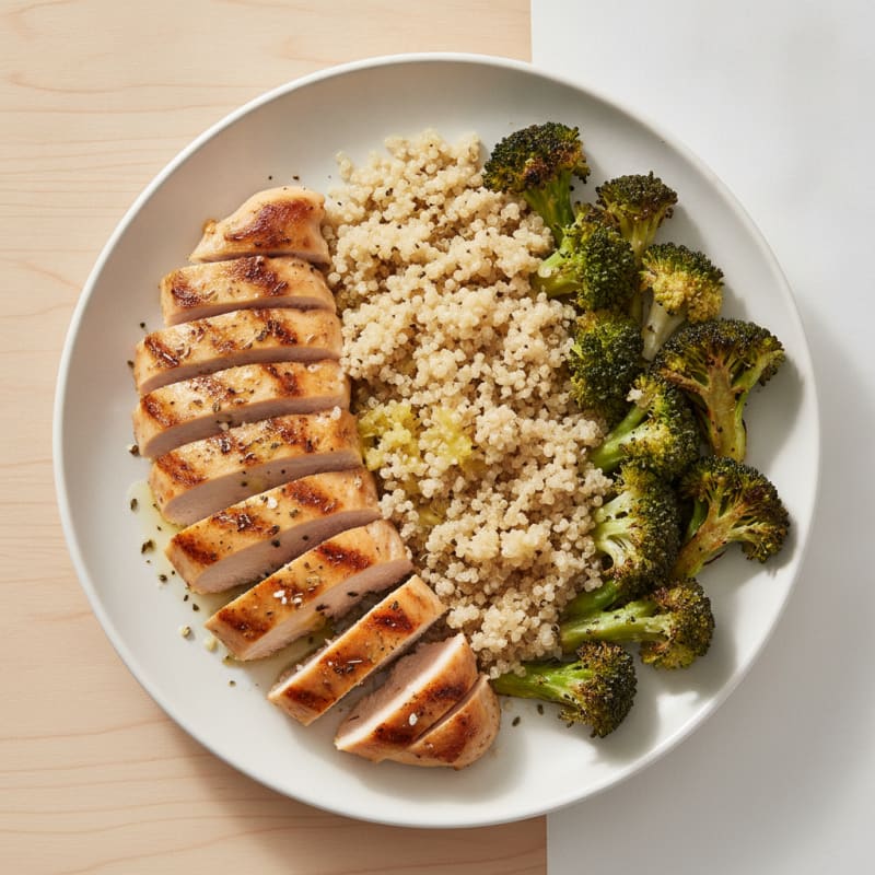 Grilled Chicken Breast with Quinoa and Roasted Broccoli