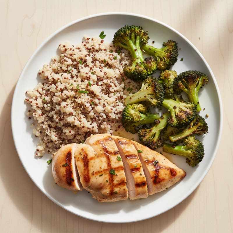 Grilled Chicken Breast with Roasted Broccoli and Quinoa