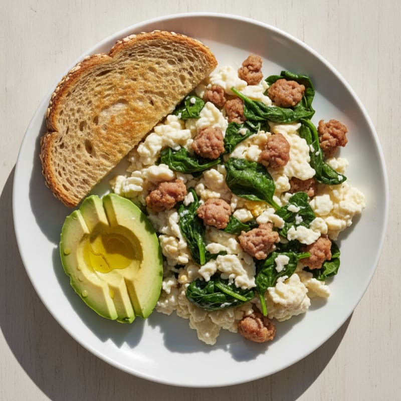 Egg White and Turkey Sausage Scramble with Spinach