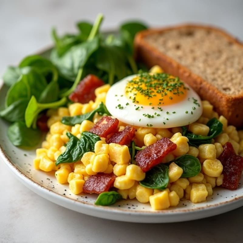 Cottage Cheese Scramble with Spinach and Turkey Bacon