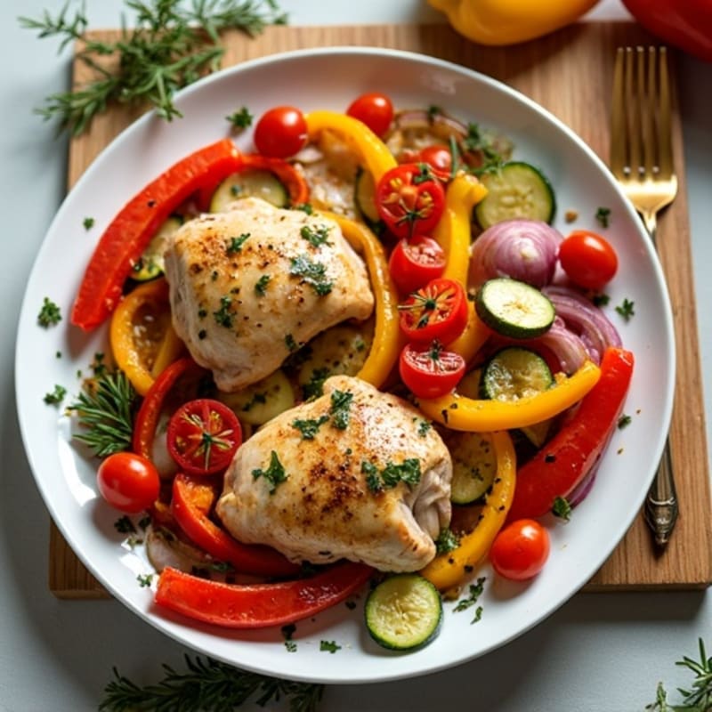 Sheet Pan Herb-Roasted Chicken with Rainbow Vegetables