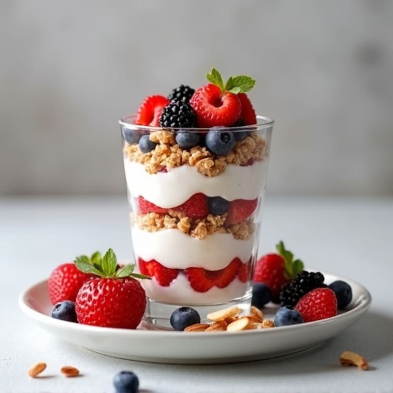 Greek Yogurt Parfait with Mixed Berries and Almond Crunch