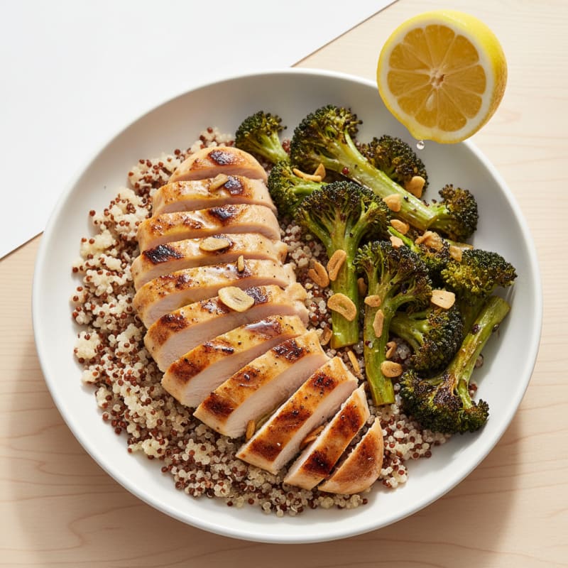 Grilled Chicken Breast with Quinoa and Roasted Broccoli