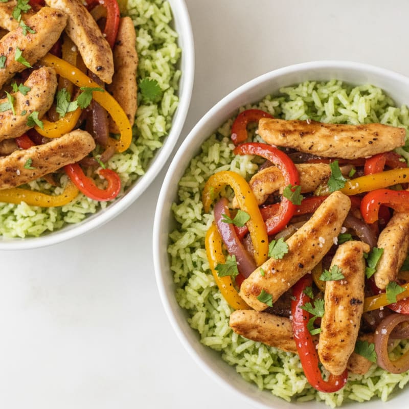 Chicken Fajita Bowls with Cilantro-Lime Rice