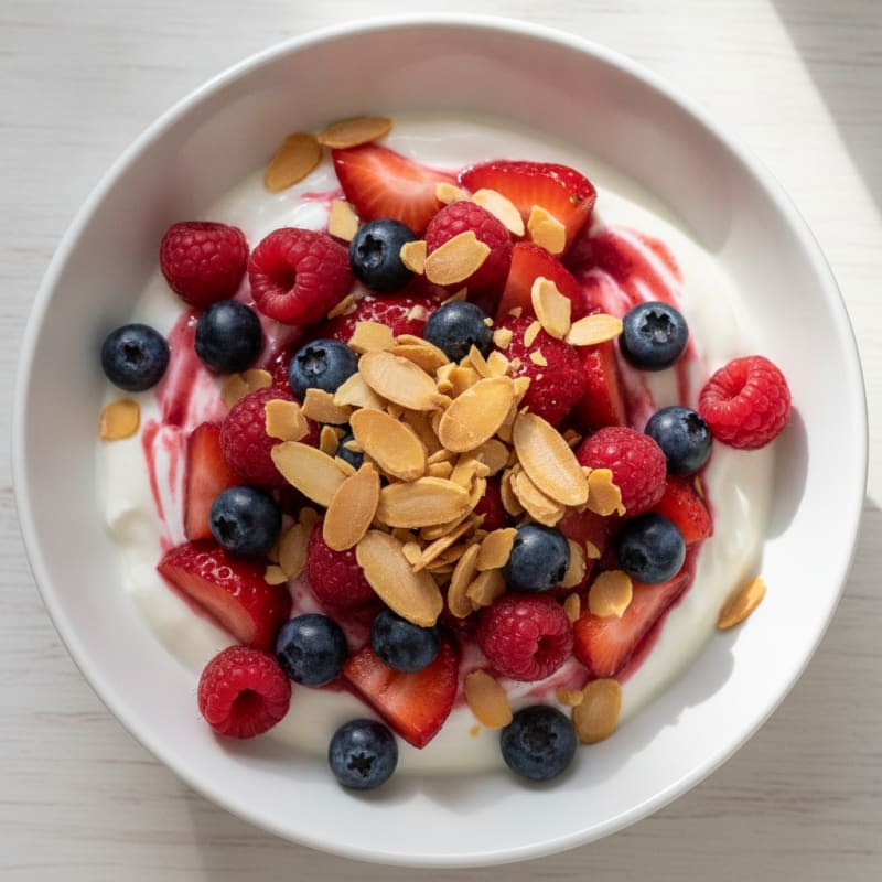 Creamy Greek Yogurt Protein Bowl with Mixed Berries and Almonds