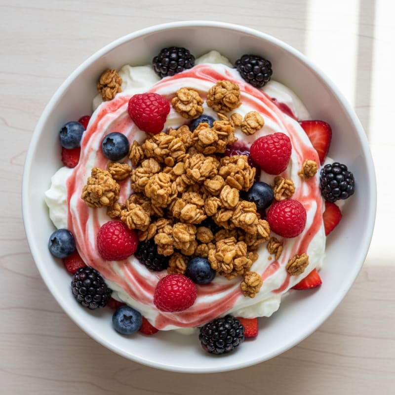 Creamy Greek Yogurt Parfait with Mixed Berries and Protein Granola