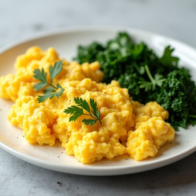 Fluffy Scrambled Eggs with Sautéed Greens and Savory Herbs