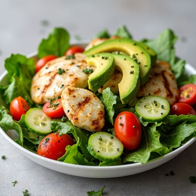 Crisp Greens and Creamy Avocado Salad with Lemon-Herb Chicken