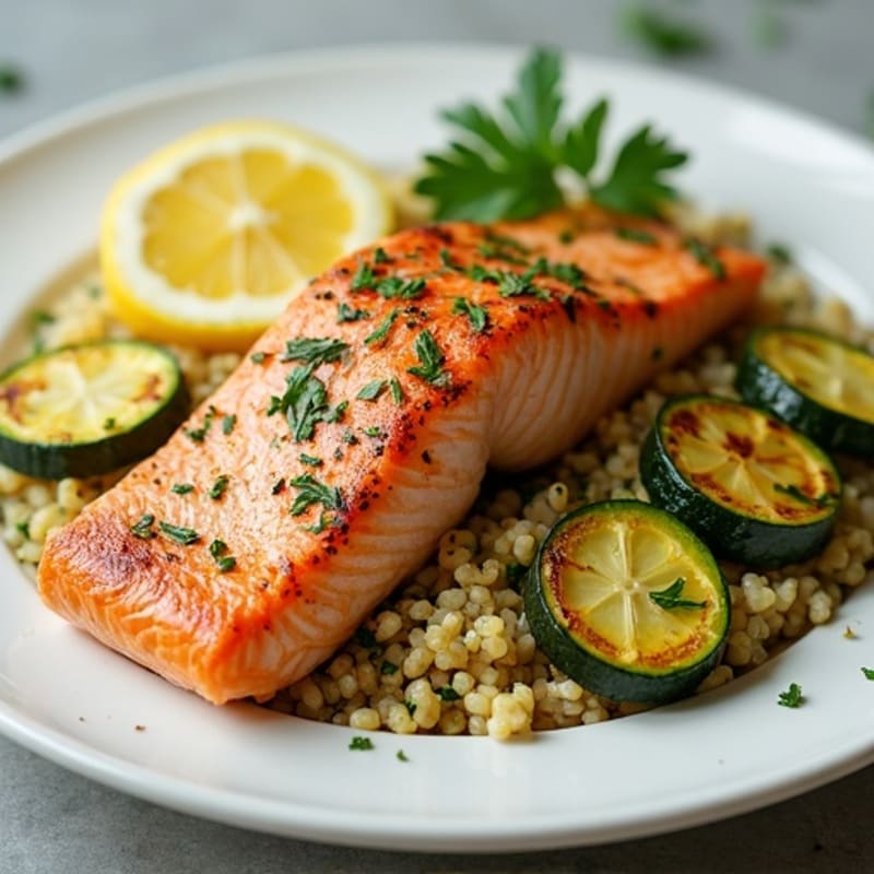 Seared Salmon with Lemon Herb Quinoa and Roasted Zucchini