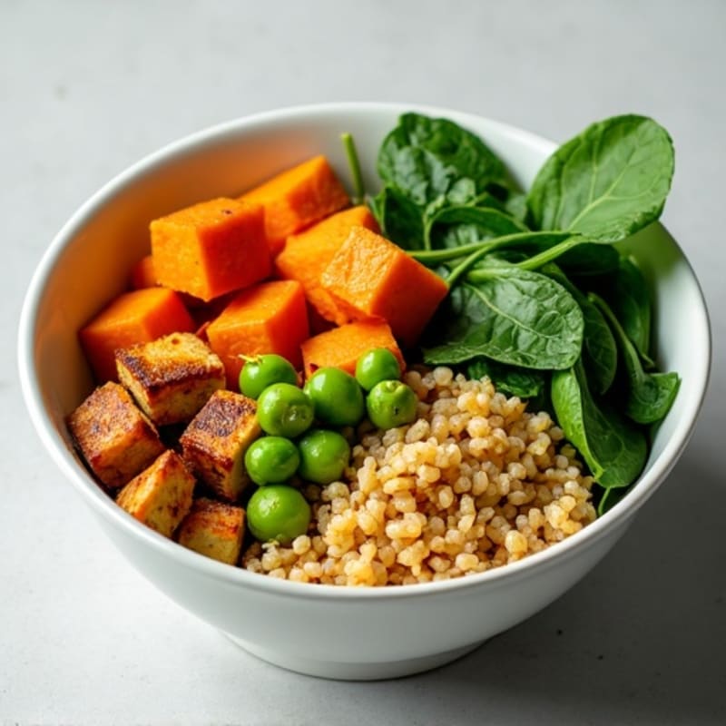 Roasted Sweet Potato Quinoa Buddha Bowl with Crispy Chickpeas