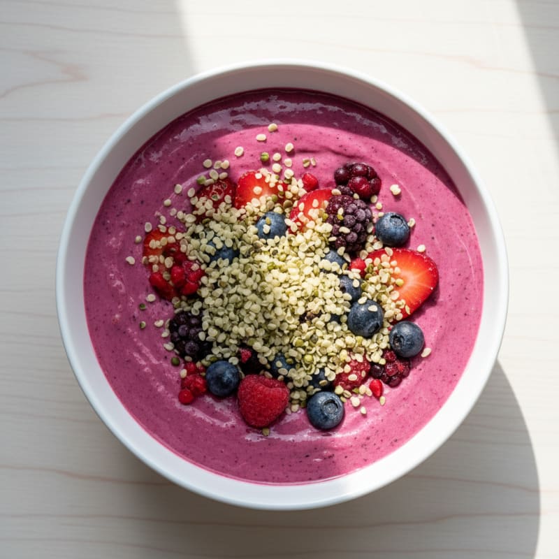 Silky Tofu Berry Smoothie Bowl with Hemp Seeds