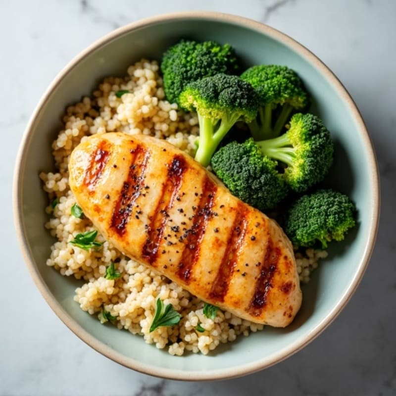 Grilled Chicken Breast with Quinoa and Roasted Broccoli