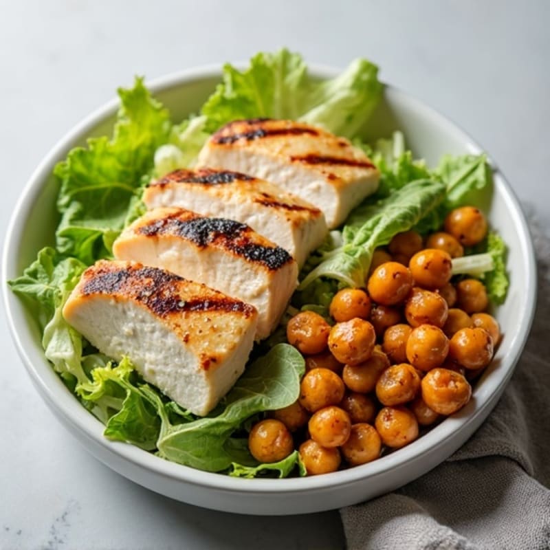 Grilled Chicken Caesar Salad with Crispy Roasted Chickpeas