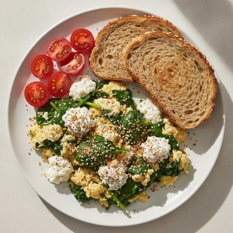 Egg White Spinach Scramble with Cottage Cheese