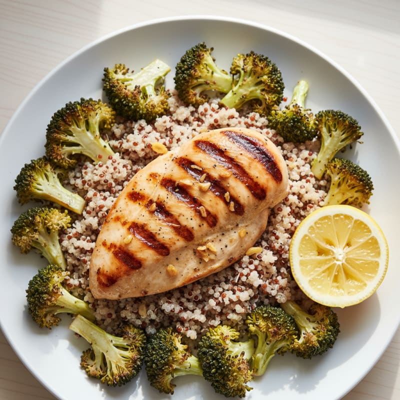 Grilled Chicken Breast with Quinoa and Roasted Broccoli