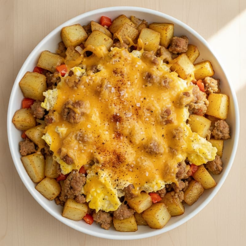 Cheesy Sausage and Egg Breakfast Potatoes