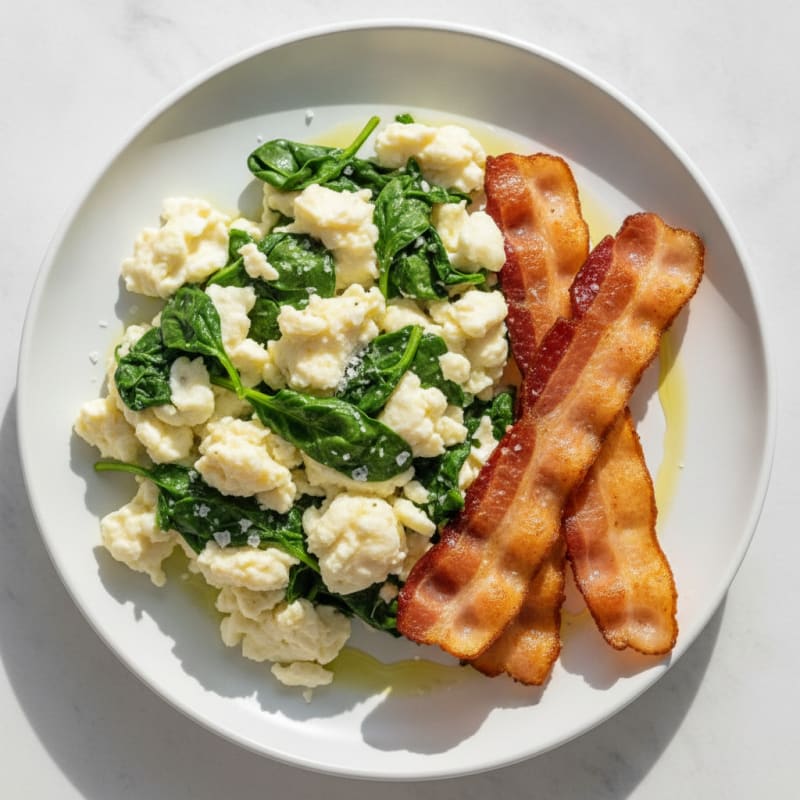 Scrambled Egg Whites with Sautéed Spinach and Turkey Bacon
