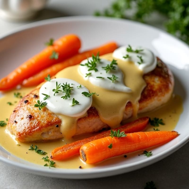 Creamy Honey Mustard Chicken with Roasted Carrots