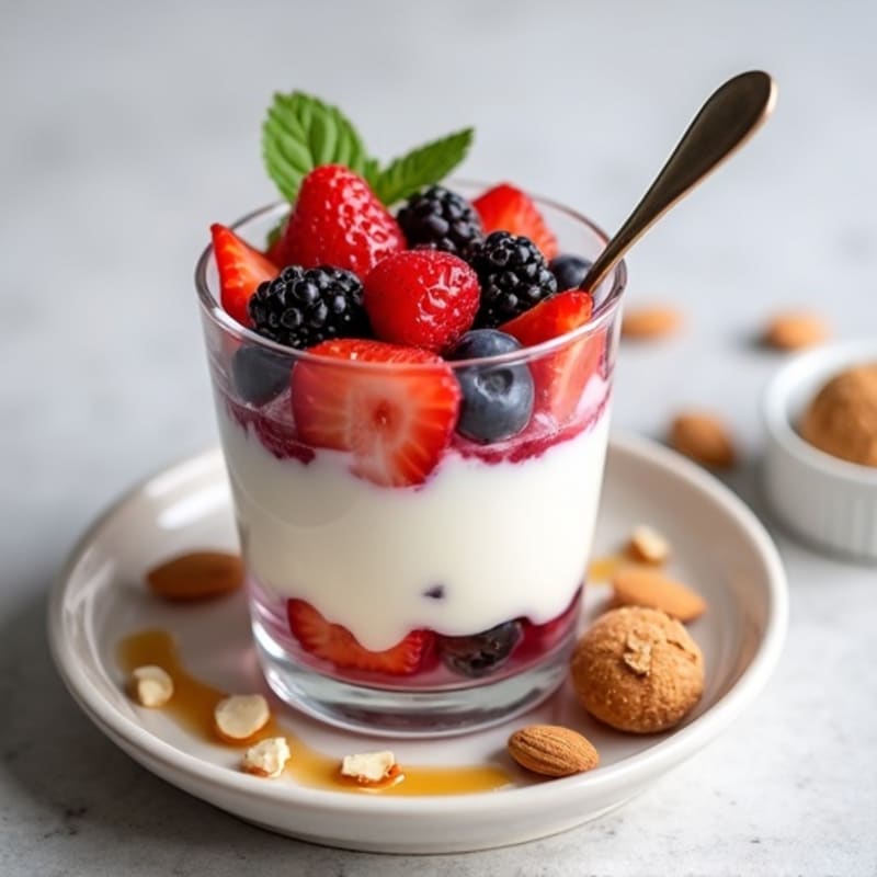 Greek Yogurt Protein Parfait with Mixed Berries and Almonds
