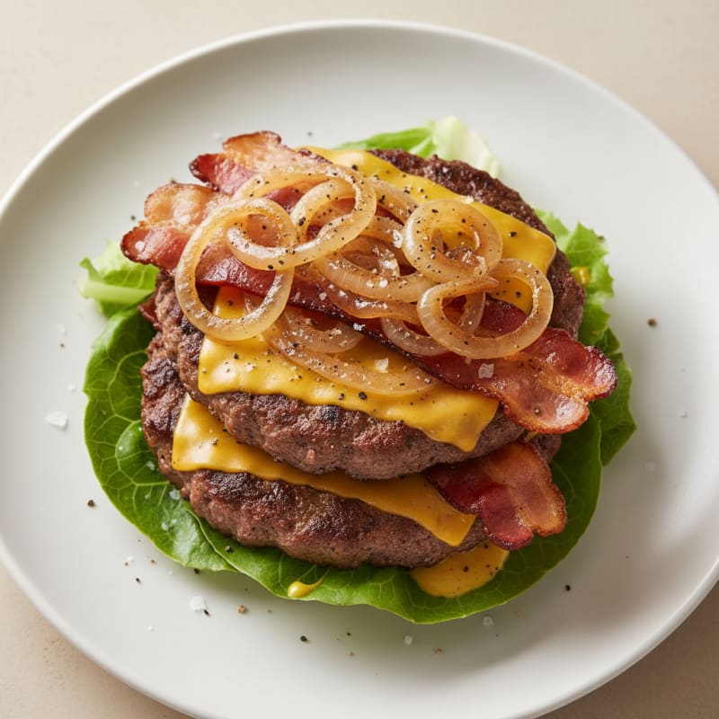 Double Bacon Cheeseburger with Caramelized Onions