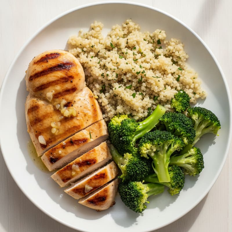 Grilled Chicken Breast with Quinoa and Steamed Broccoli