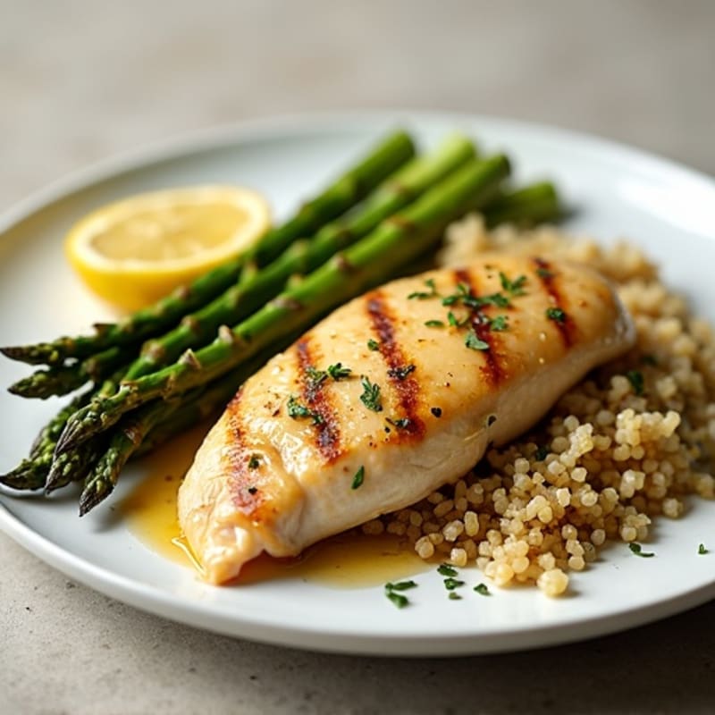 Lemon-Herb Roasted Chicken with Crispy Roasted Asparagus and Quinoa