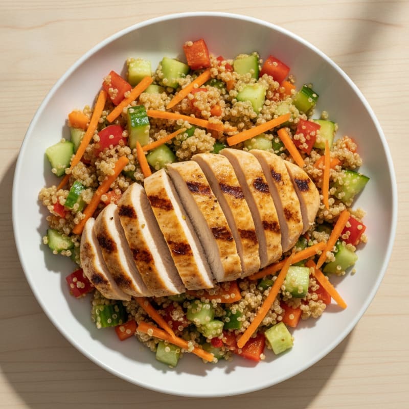 Grilled Chicken and Quinoa Salad with Crunchy Vegetables