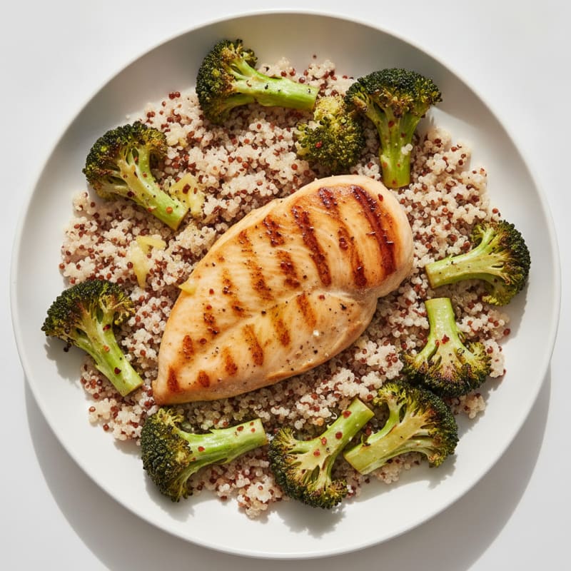 Grilled Chicken Breast with Quinoa and Roasted Broccoli